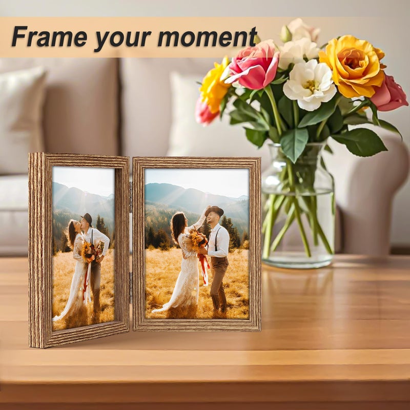 AEVETE 3.5x5 Picture Frames Double Hinged Wood Folding Photo Frames Vertical with Plexiglass Front, Wood Grain - Image 4